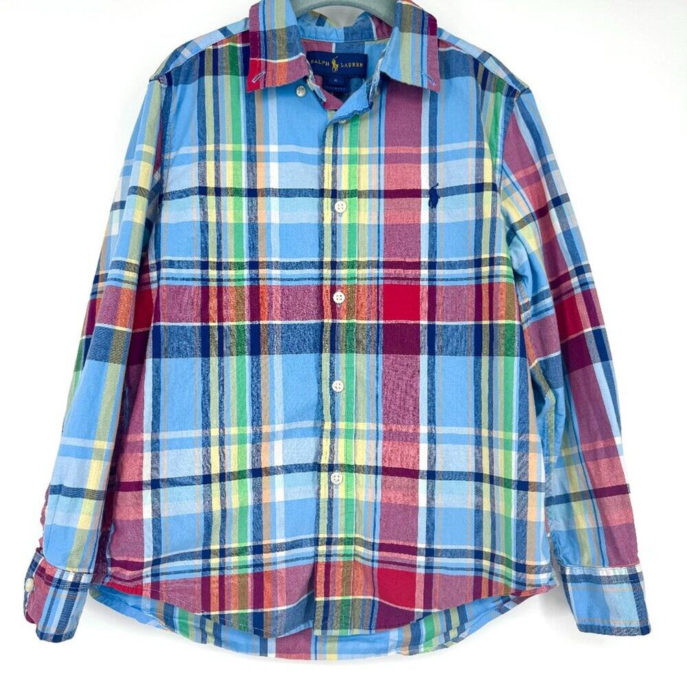 Ralph Lauren Boy's Blue Plaid Button Down Shirt Top‎ Size 6